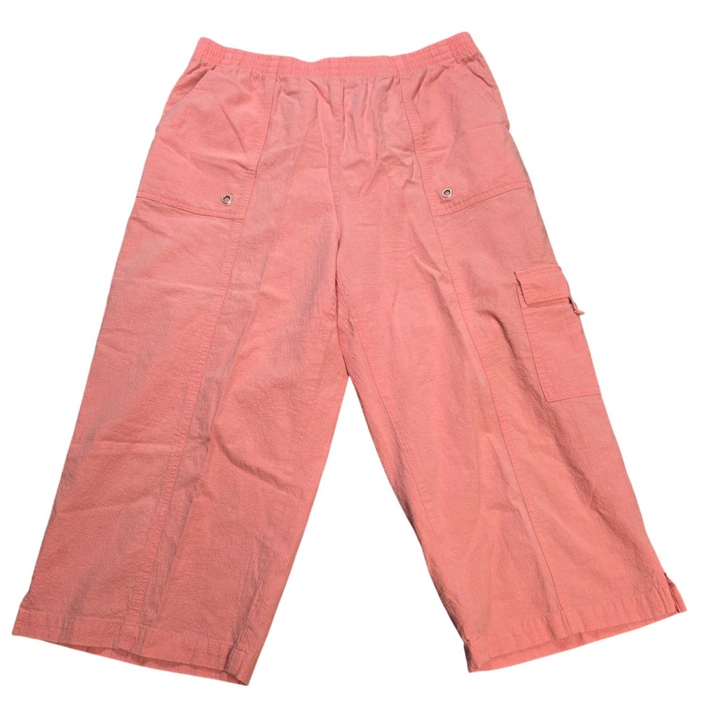 Koret‎ Petite Cargo Capri Pants Pink Women's Size PM Pink Cotton Elastic Waist